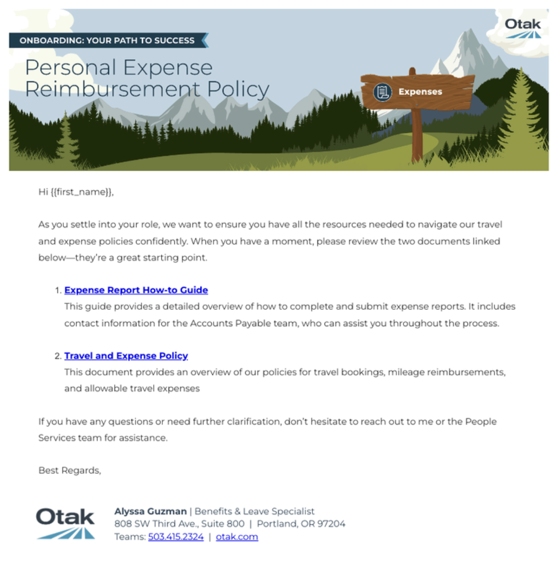 Personal Expense Reimbursement